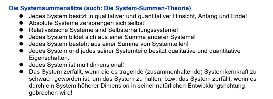 Die System-Summen-Sätze Die System-Summen-Sätze